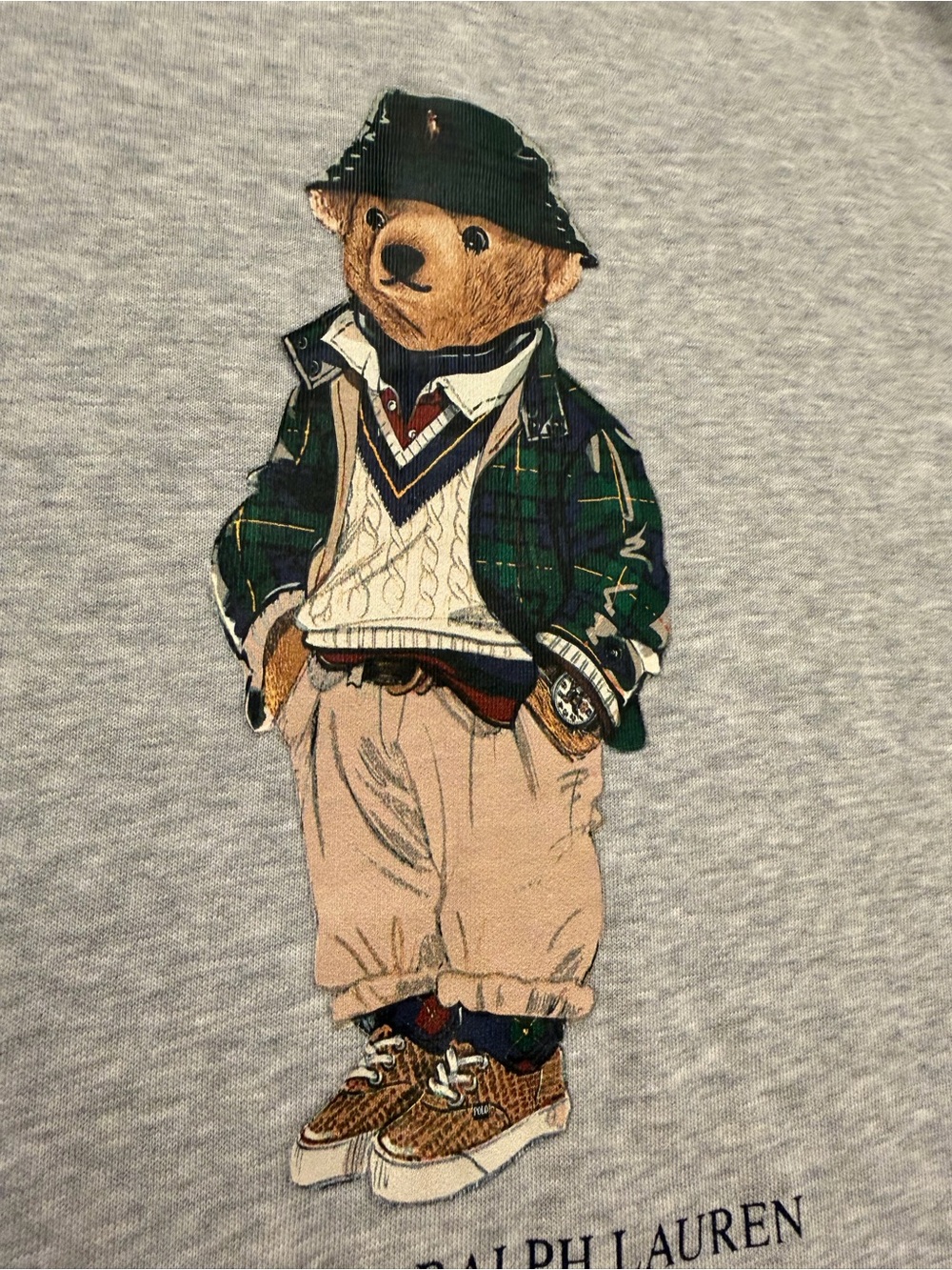 Ralph Lauren Polo Green Plaid Polo Bear Boys Grey Sweatshirt - Picture 4 of 14